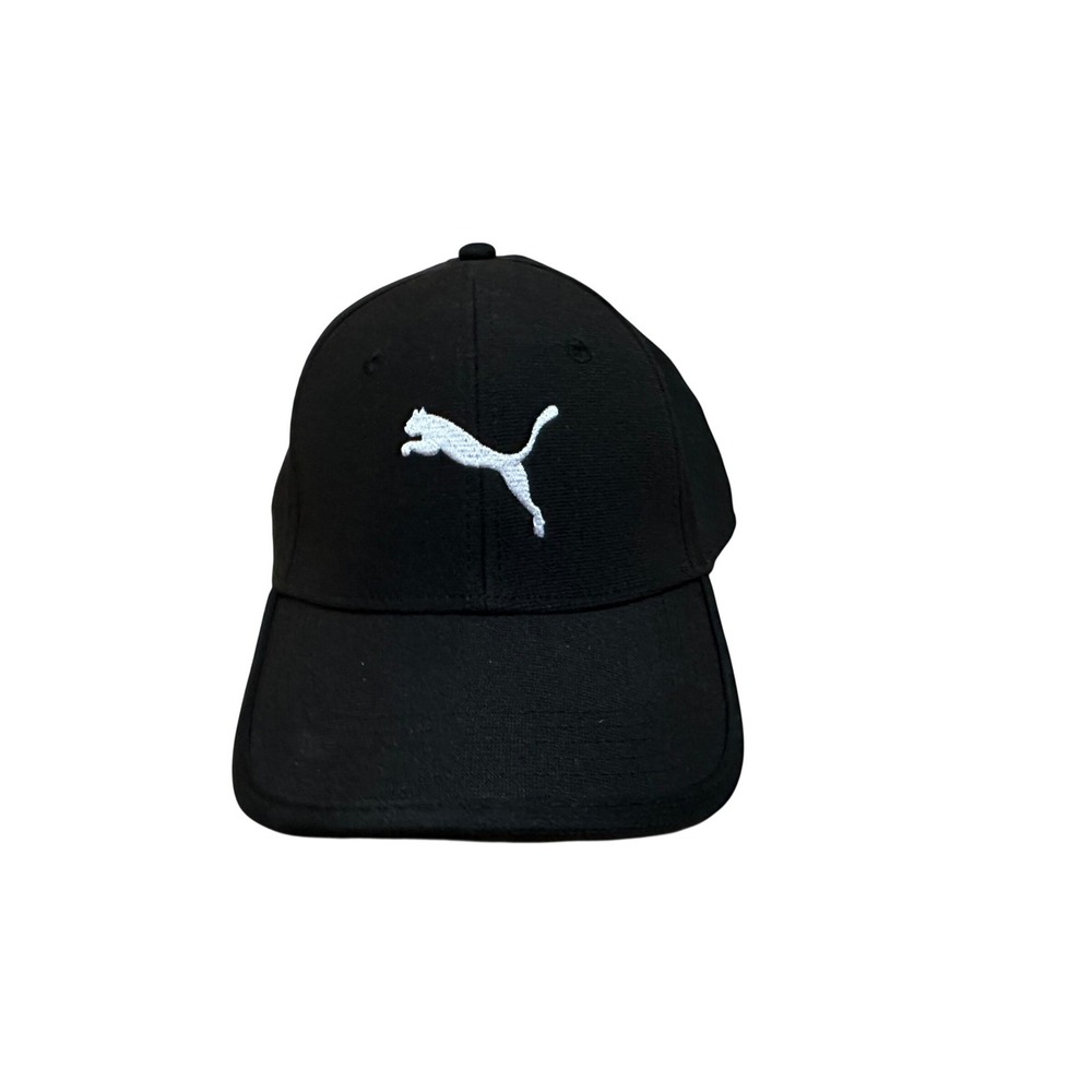 Puma Mens Black Baseball Cap Athletic Hat White Embroidered Cat Logo S/M